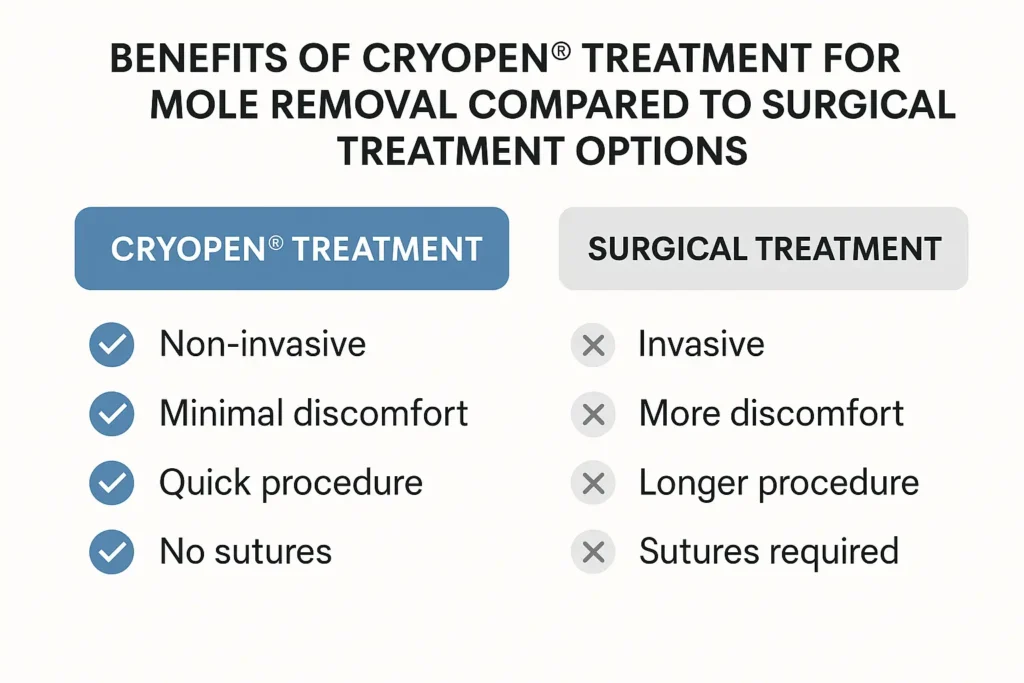 Table to show the benefits of getting moles removed Greater London (Westminster) from LA LIPO