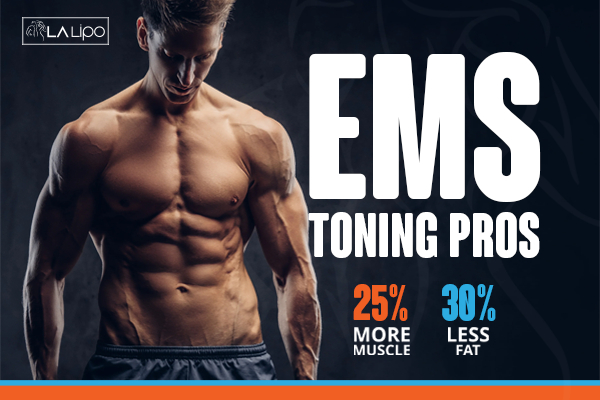 Graphic of man with toned body showing the benefits of LA-EMS Body Sculpting Greater London (Westminster) treatment