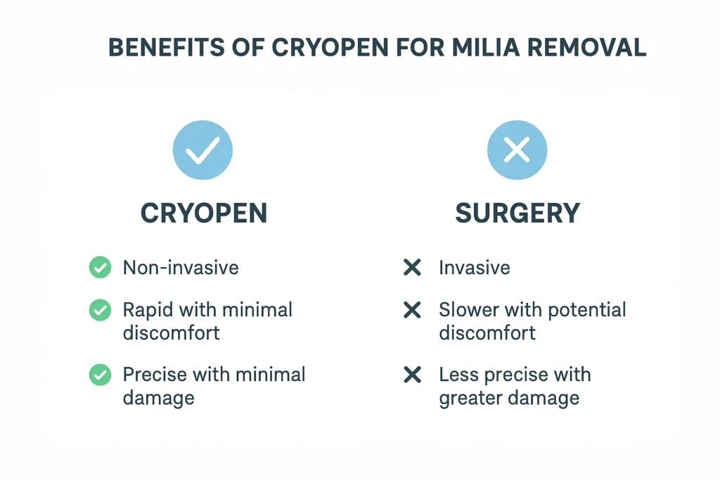 Benefits of cryopen for milia removal Greater London (Westminster) compared to surgical treatments.