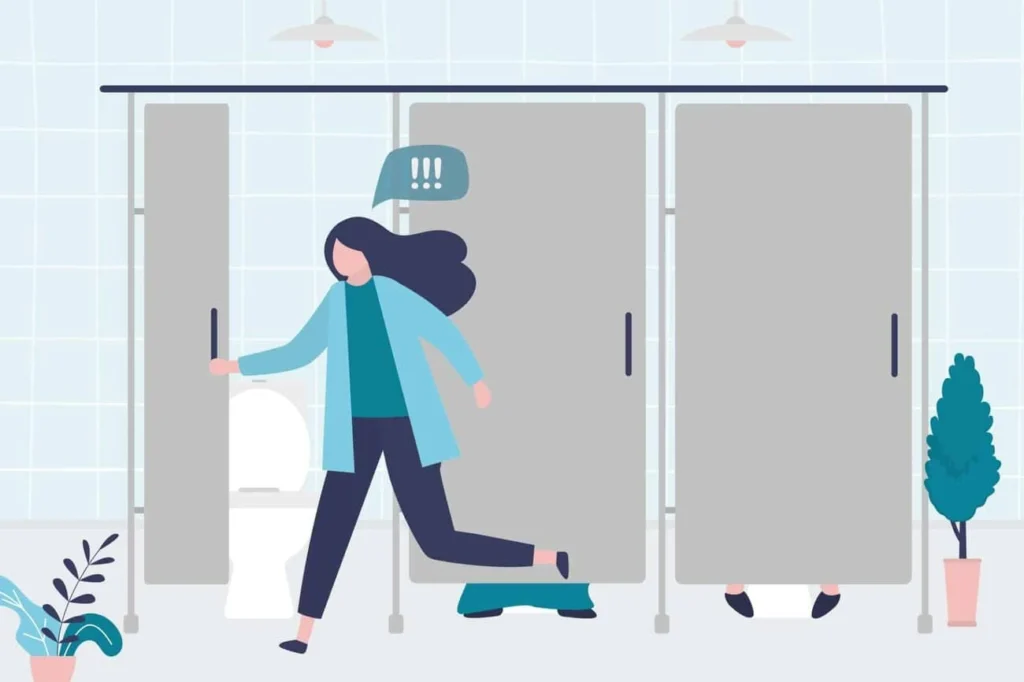 graphic of Urine incontinence Greater London (Westminster) woman running to the toilet.