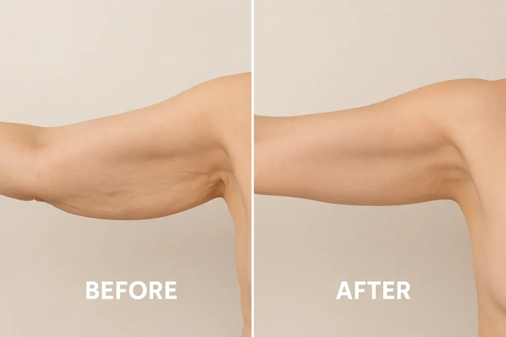Picture of LA LIPO Greater London (Westminster) before and after results of skin tightening treatment on the upper arms.